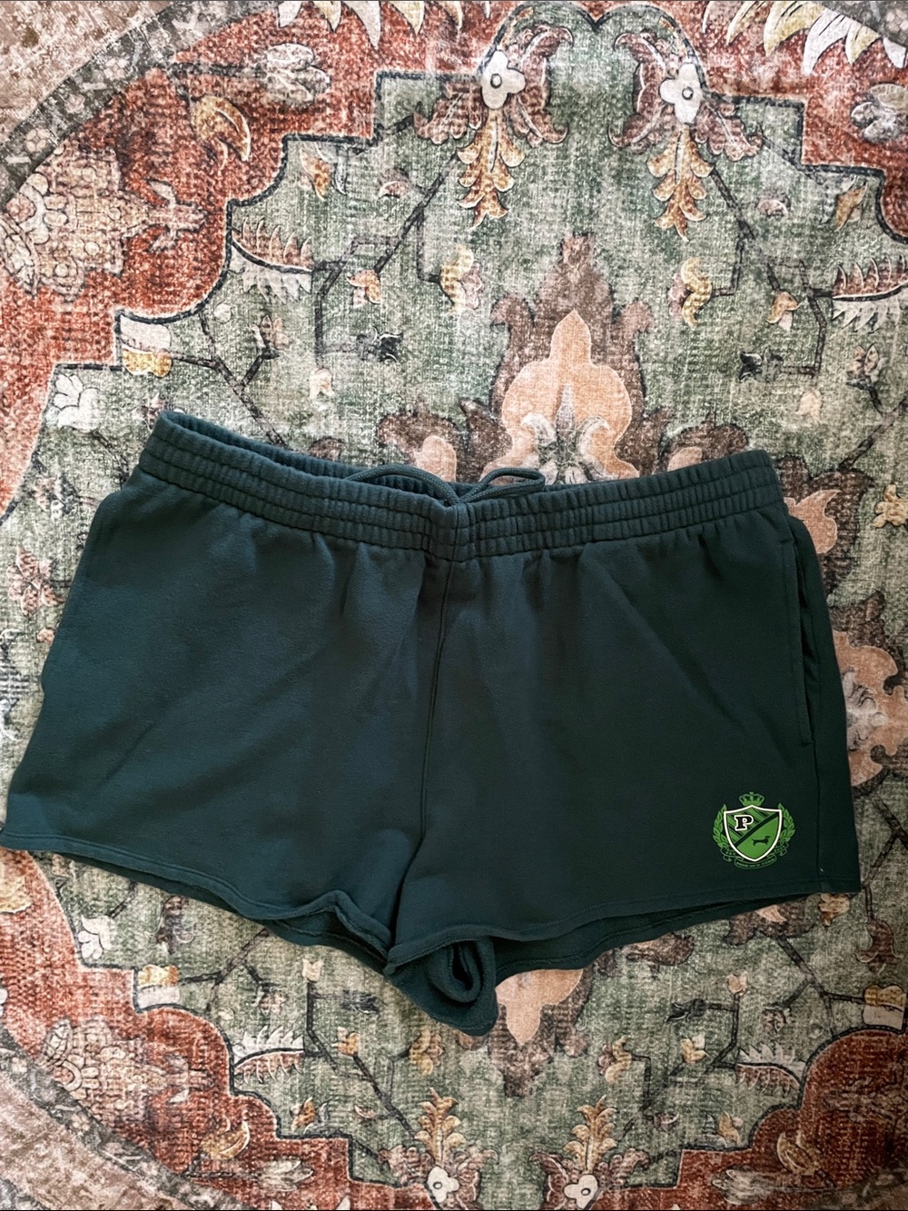 PINK Victoria's Secret Dark Green Athletic Drawstring Shorts with Crest SZ XL